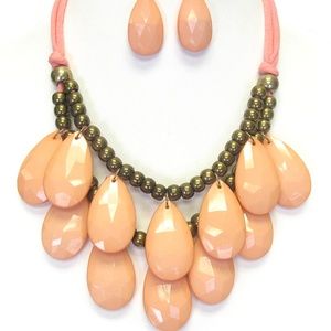 Double layer chunky teardrop tie back necklace set